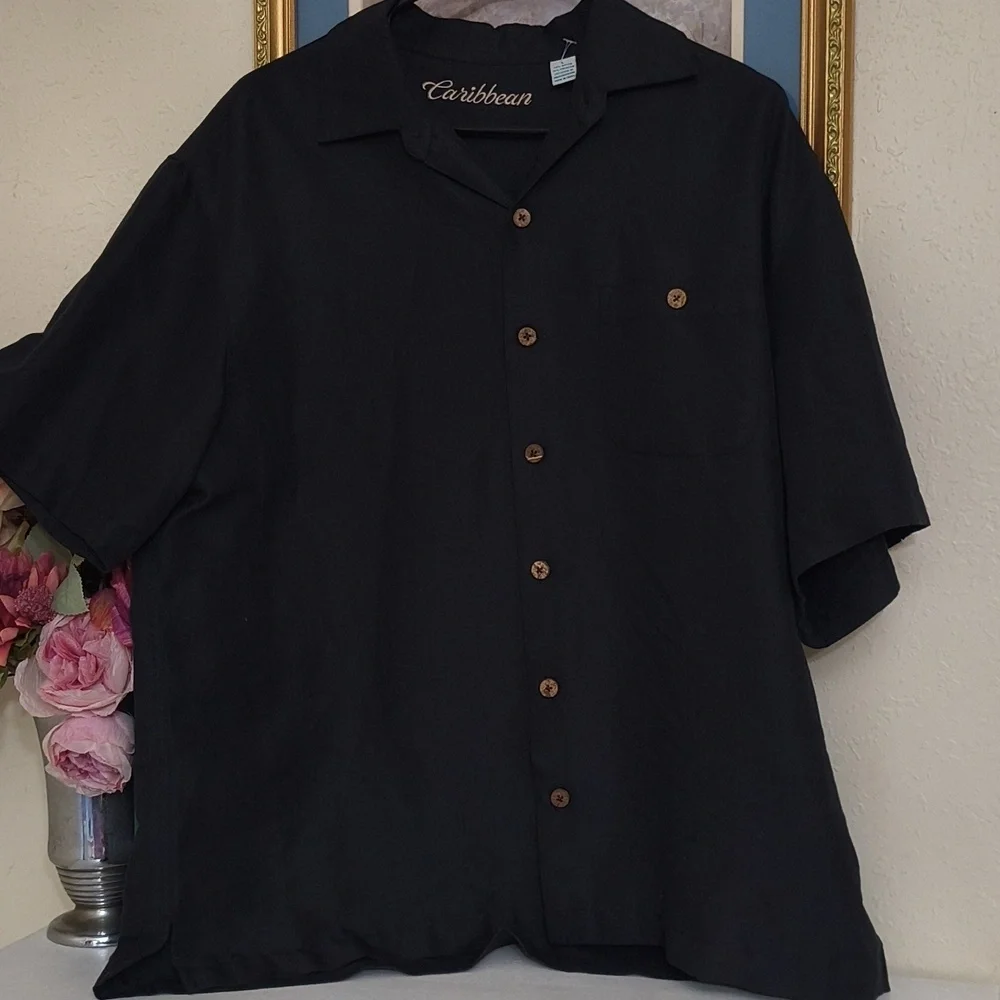 Caribbean Black Shirt Embroidered Mountains Beer Design Coastal Men's Large - Picture 6 of 9
